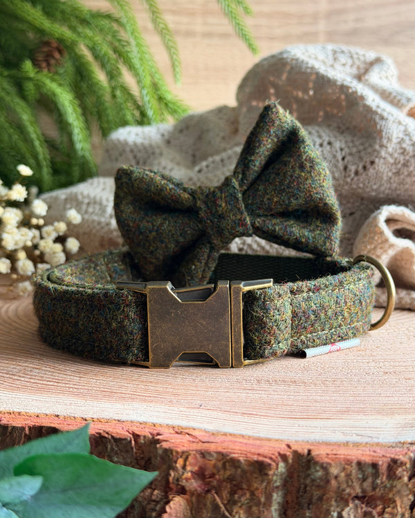 Harris Tweed® Moss Green Dog Collar Bow & Lead Set (Copy) Dash Of Hounds