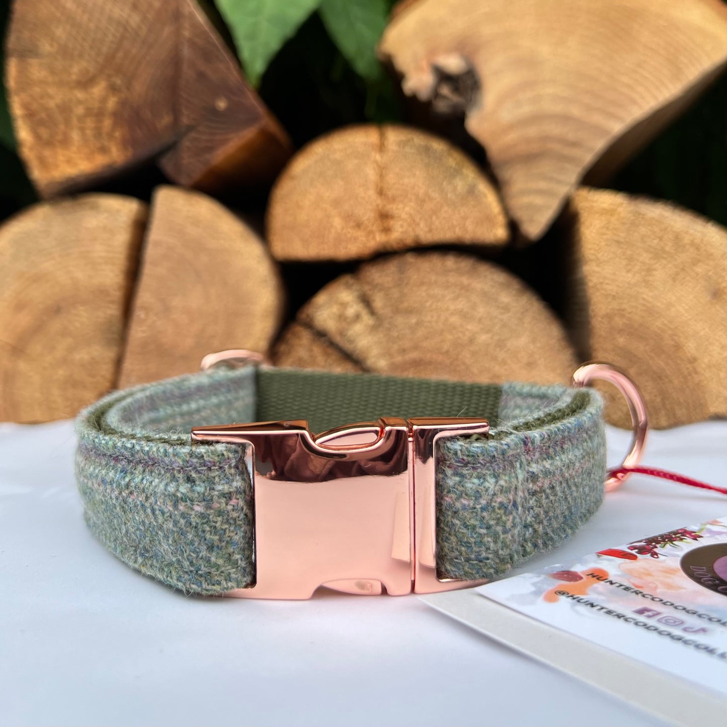 Meadow Green Tweed Dog Collar Bow & Lead Set Hunter & Co.
