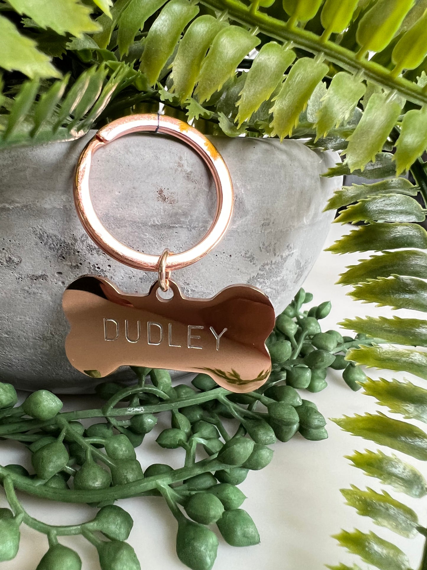 Bone Rose Gold Dog ID Tag | Premium Thick Engraved Steel | 4cm Dog Identification Tags Hunter & Co.