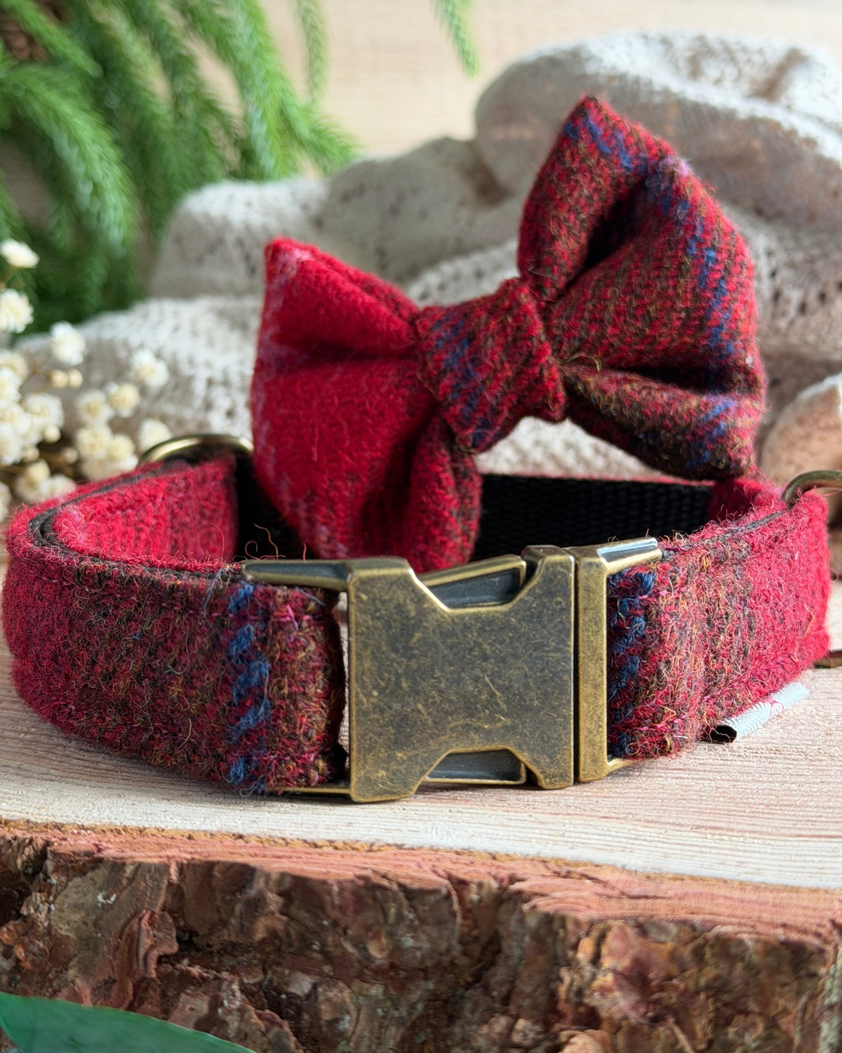 Harris Tweed® Red Chestnut Tweed Dog Collar Bow & Lead Set (Copy) Dash Of Hounds