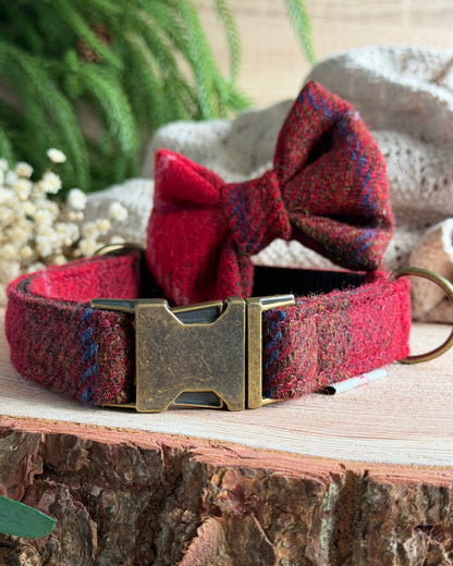 Harris Tweed® Red Chestnut Tweed Dog Collar Bow & Lead Set (Copy) Dash Of Hounds