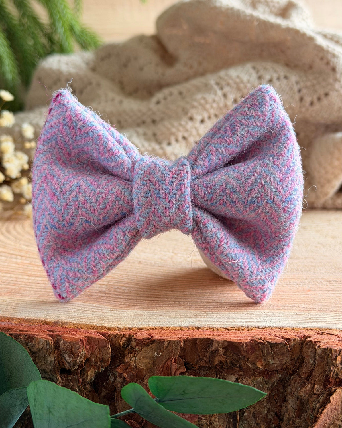 Harris Tweed® Heather Mist Pink Lilac Tweed Dog Collar Bow & Lead Set (Copy) Dash Of Hounds