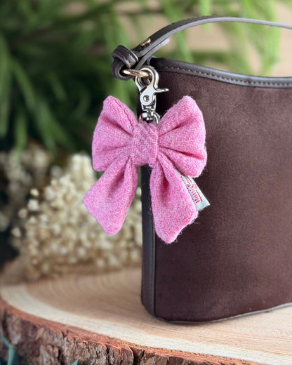 Harris Tweed® Bow Keyring | Bag Charm | Baby Pink Dash Of Hounds
