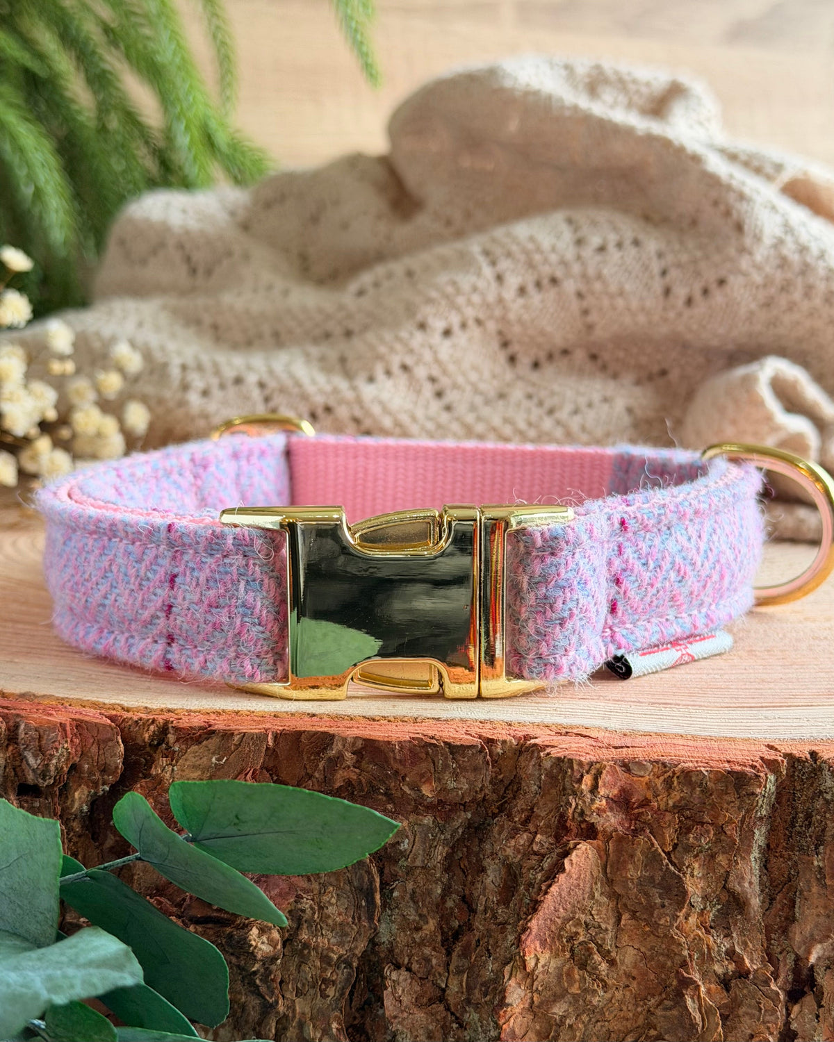 Harris Tweed® Heather Mist Pink Lilac Tweed Dog Collar Bow & Lead Set (Copy) Dash Of Hounds