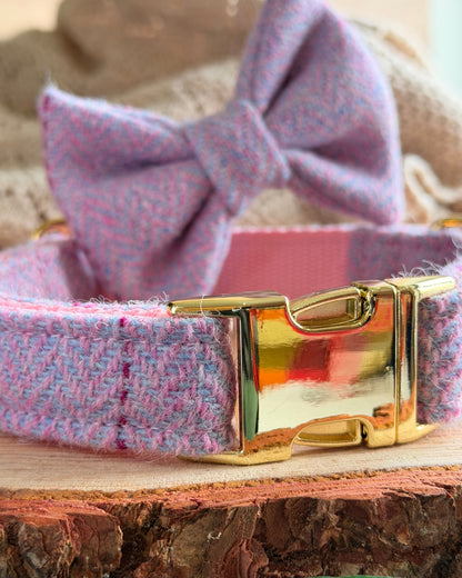 Harris Tweed® Heather Mist Pink Lilac Tweed Dog Collar Bow & Lead Set (Copy) Dash Of Hounds