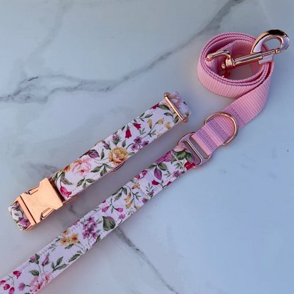 Ivory Pink Ditsy Floral Dog Collar, Bow & Lead Set Hunter & Co.