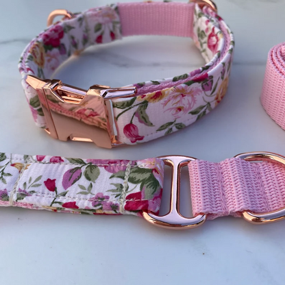 Ivory Pink Ditsy Floral Dog Collar, Bow & Lead Set Hunter & Co.