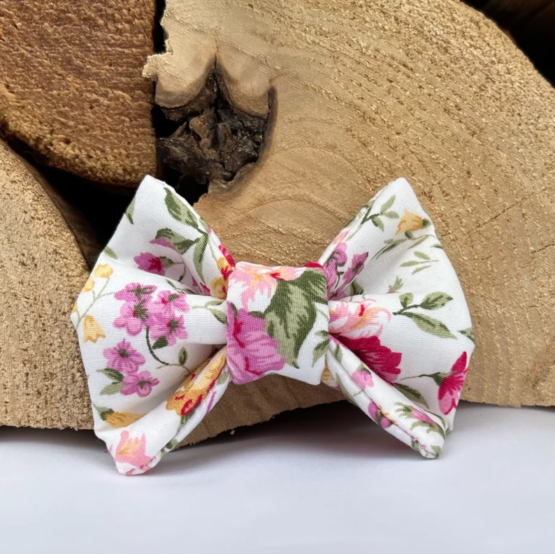 Ivory Pink Ditsy Floral Dog Collar, Bow & Lead Set Hunter & Co.
