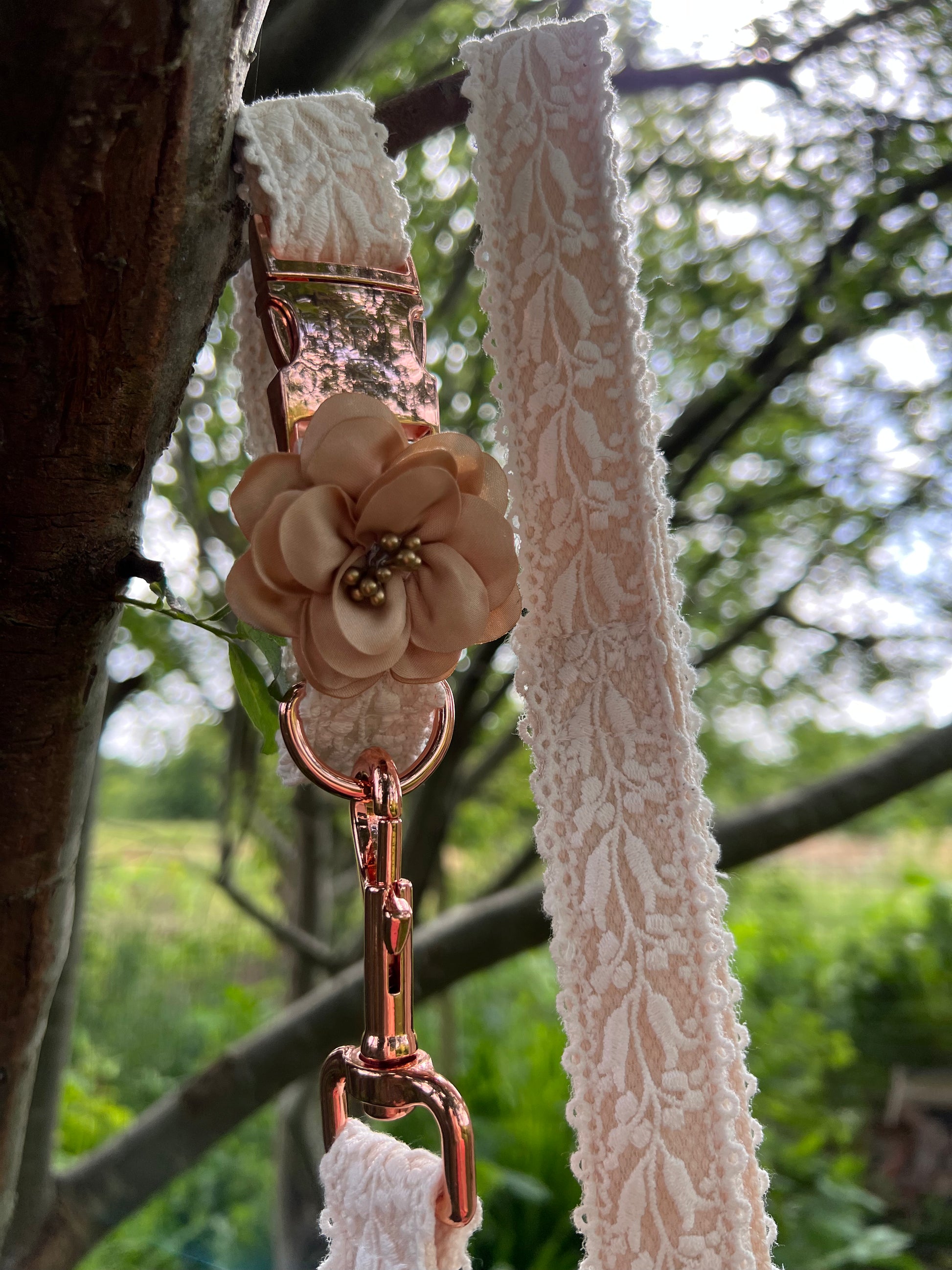 White Lace Wedding Dog Collar Flower and Lead Set Rose Gold Hunter & Co.