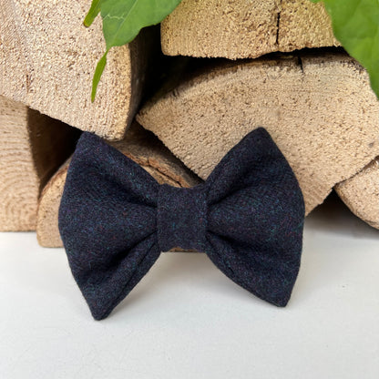 Midnight Blue Tweed Dog Collar Bow & Lead Set Hunter & Co.