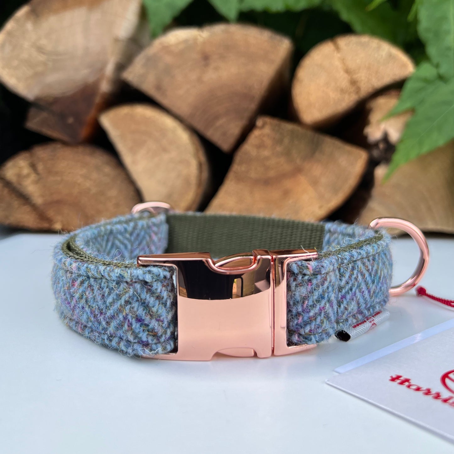 Harris Tweed® Heritage Blue Green Tweed Dog Collar Bow & Lead Set Hunter & Co.