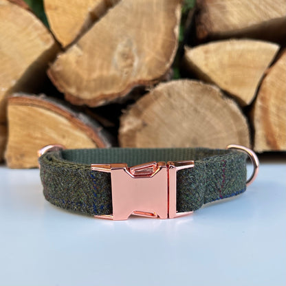 Green Tweed Dog Collar Bow & Lead Set Hunter & Co.