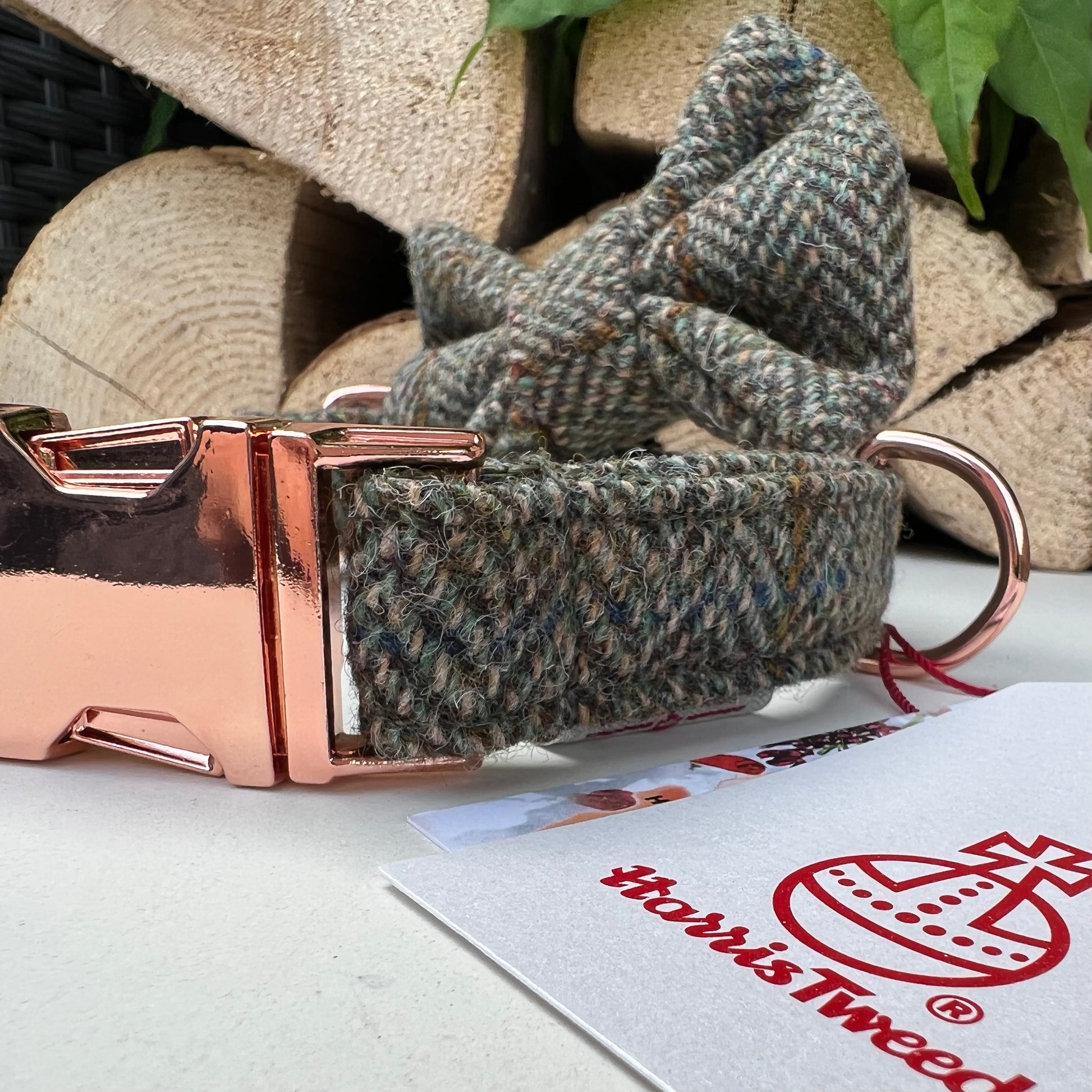 Harris Tweed® Heritage Khaki Green Herringbone Dog Collar Bow & Lead Set Hunter & Co.