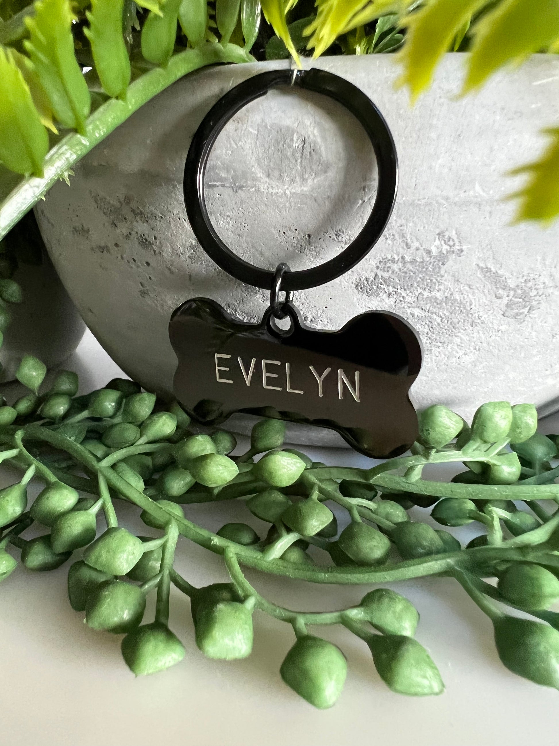 Bone Black Dog ID Tag | Premium Thick Engraved Steel | 4cm Dog Identification Tags Hunter & Co.