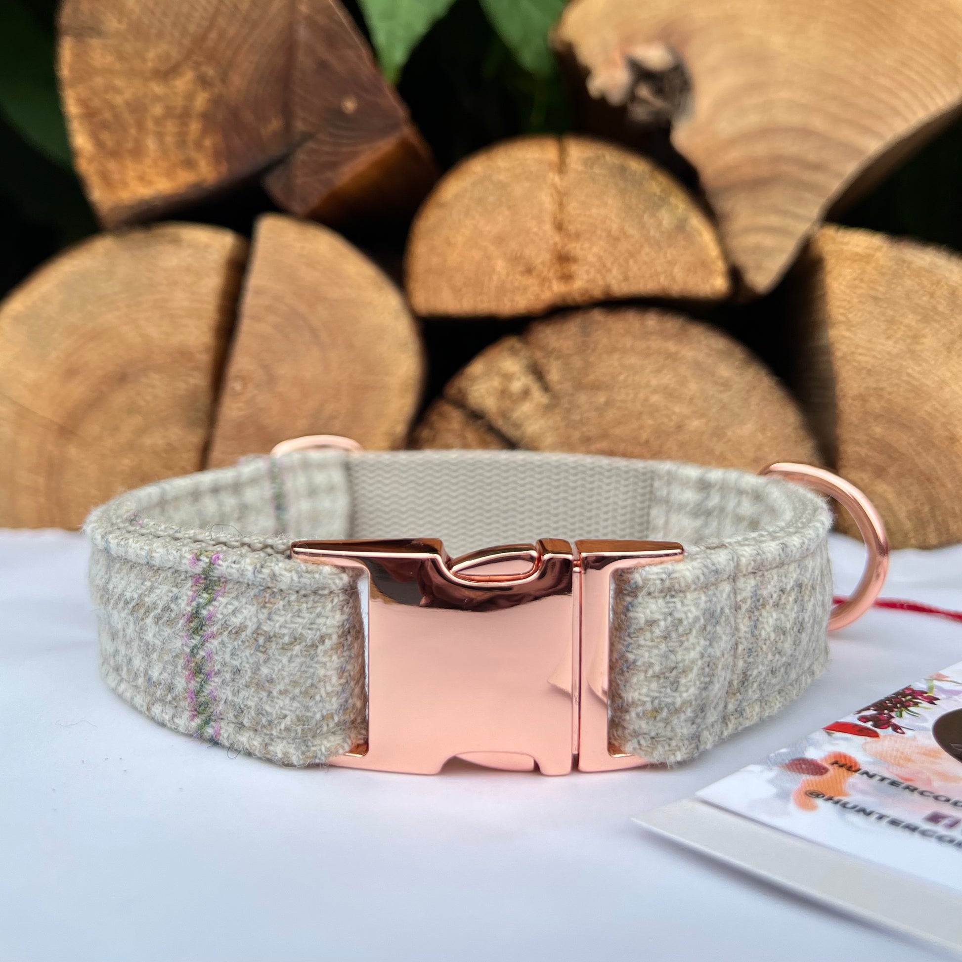 Ivory Beige Club Tweed Dog Collar Bow & Lead Set Hunter & Co.