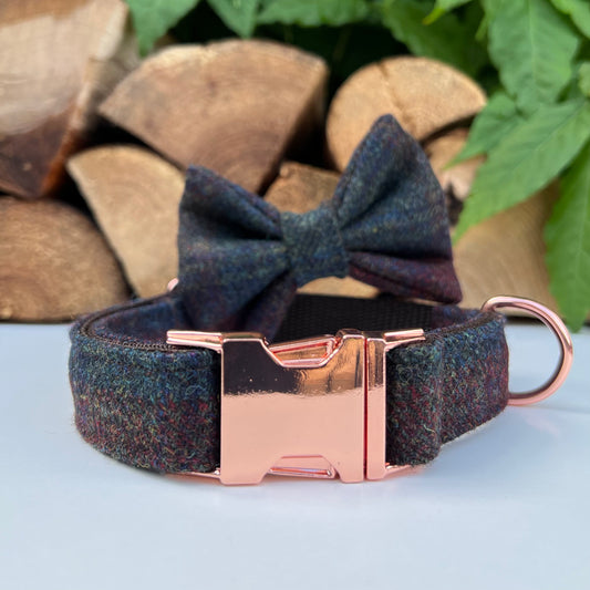 Russet Brown Khaki Tweed Dog Collar Bow & Lead Set Hunter & Co.