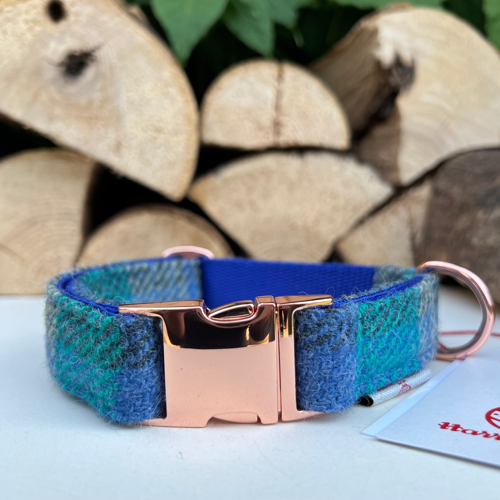 Harris Tweed® Cyan Blue Green Dog Collar Bow & Lead Set Hunter & Co.
