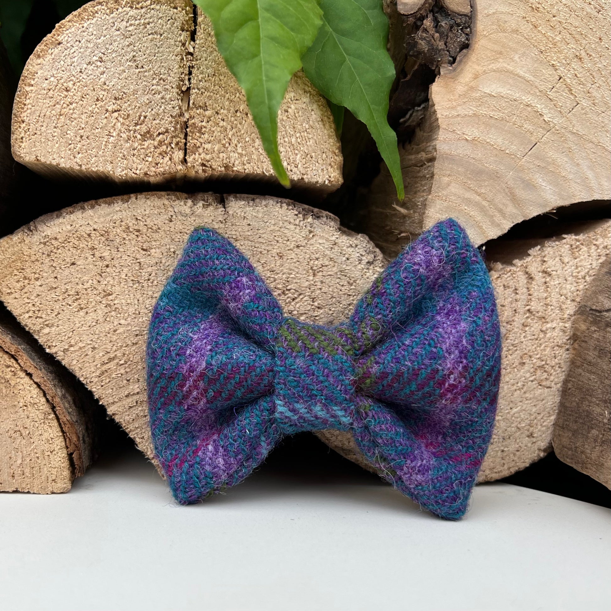 Harris Tweed® Blue Khaki Purple Dog Collar Bow & Lead Set Hunter & Co.
