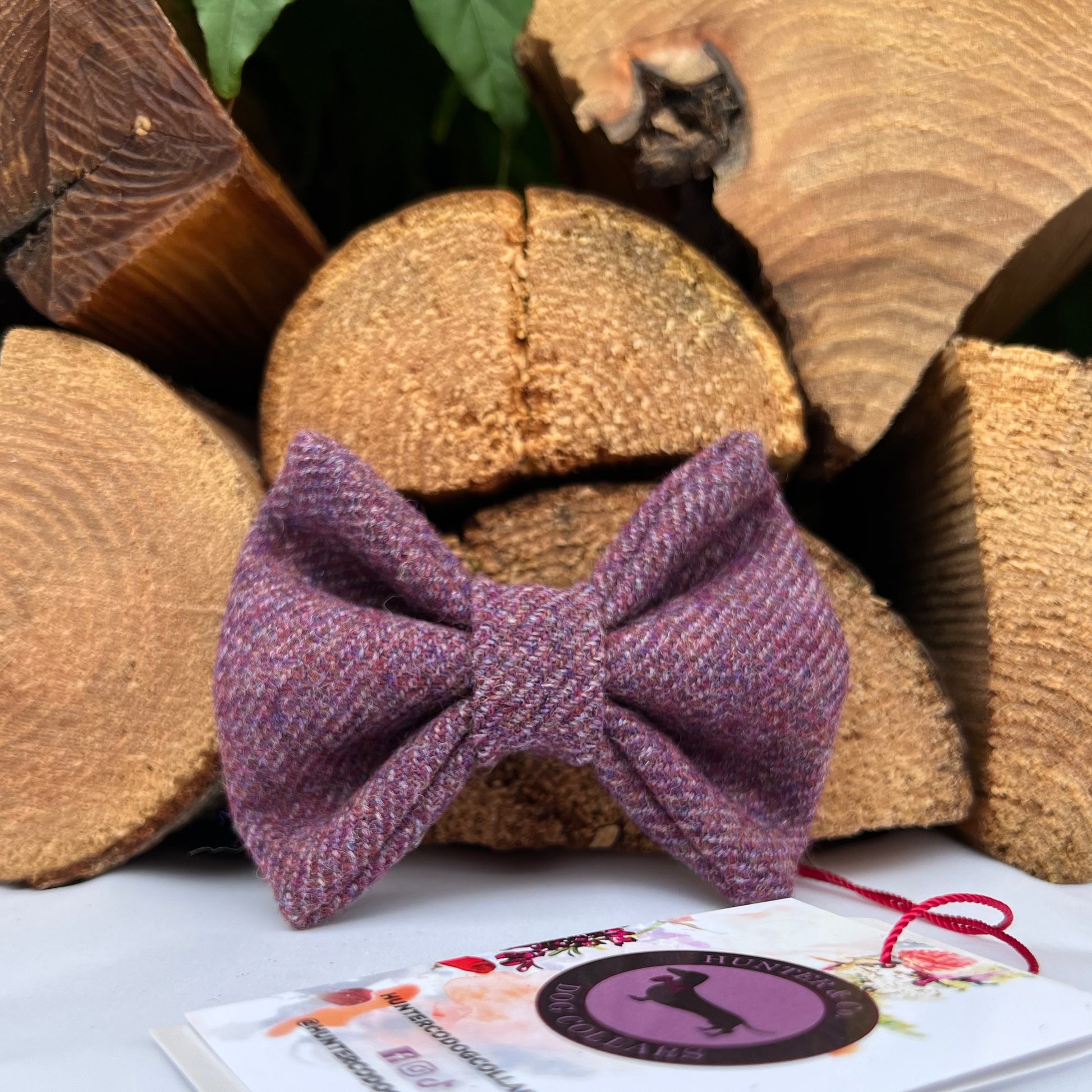 Amethyst Pink Tweed Dog Collar Bow & Lead Set Hunter & Co.
