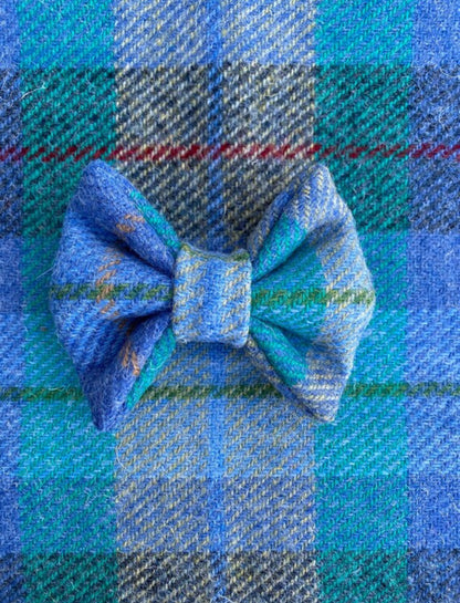 Harris Tweed® Cyan Blue Green Dog Collar Bow & Lead Set Hunter & Co.