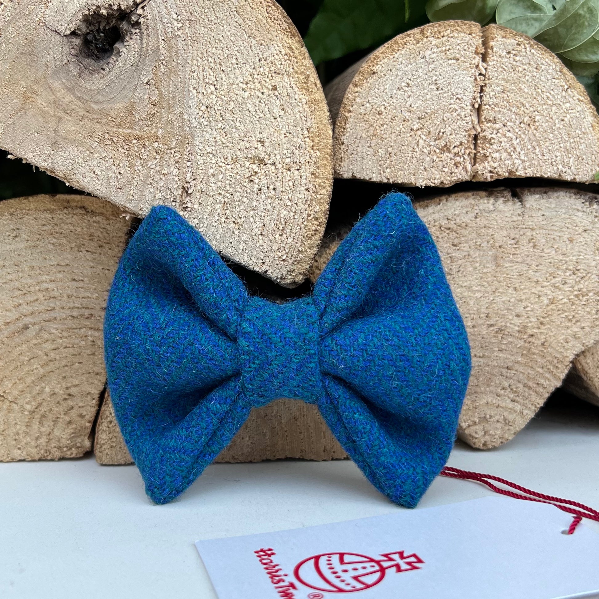 Harris Tweed® Royal Blue Green herringbone Dog Collar Bow & Lead Set Hunter & Co.