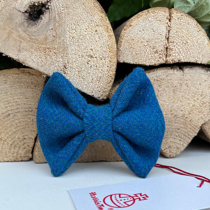 Harris Tweed® Royal Blue Green herringbone Dog Collar Bow & Lead Set Hunter & Co.