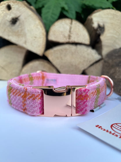 Harris Tweed® Pink Tweed Dog Collar Bow & Lead Set Hunter & Co.