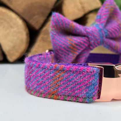 Harris Tweed® Purple Pink Tweed Dog Collar Bow & Lead Set Hunter & Co.
