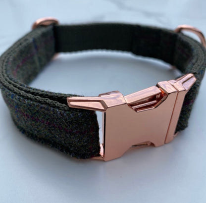 Green Tweed Dog Collar Bow & Lead Set Hunter & Co.